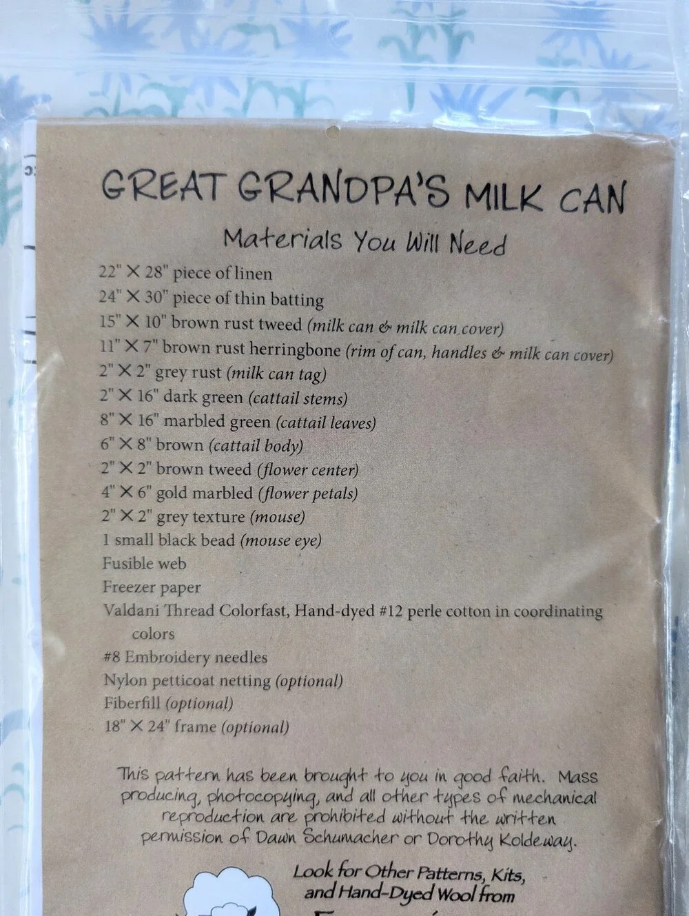Ewe-nique Creations Great Grandpa's Milk Can Wool Applique Wall Hanging Kit NEW